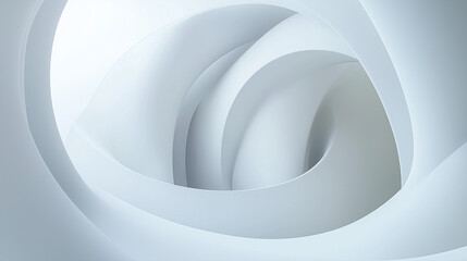 Obraz premium Abstract Minimalist Image of White Curved Layers Creating a Fluid, Spiral Shape with Soft Lighting, Evoking a Sense of Calm, Elegance, and Fluidity in a Serene, Modern Aesthetic