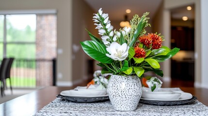 Floral arrangement on dining table