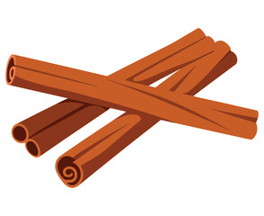 Cinnamon sticks vector illustration, isolated on white background. Aromatic spice ingredient for cooking and beverages.