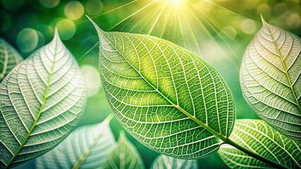 Obraz premium Lush Green & Cream Leaf Double Exposure: Textured Botanical Background for Design