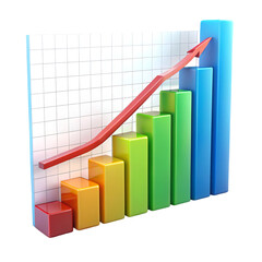 3D line bar graph chart isolated on transparent background  
