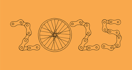 Bicycle Happy New Year 2025 orange background	