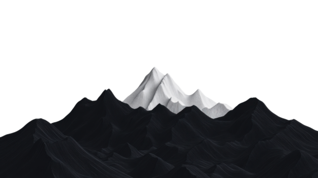 White snowy mountain peaks rising above dark mountains on transparent background - Powered by Adobe