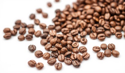 Obraz premium Roasted Coffee Beans Scattered Warmly Lit. AI Generated