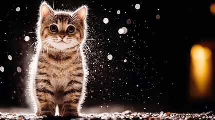 Fluffy kitten in a winter scene