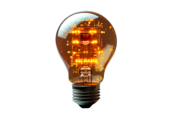 Light bulb with circuit board inside, symbolizing technology