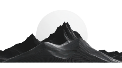 Abstract 3d landscape with transparent background featuring a mountain and white circle