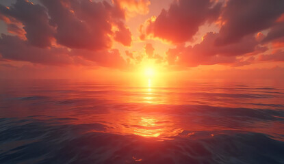 Obraz premium A breathtaking sunset over a calm ocean with golden reflections on the water. 