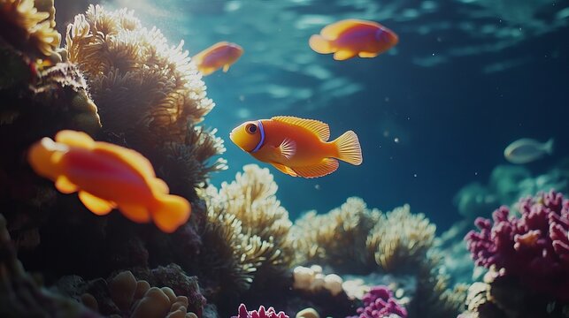 Underwater Tropical Corals Reef with colorful sea fish. Marine life sea world. Tropical colourful underwater seascape.