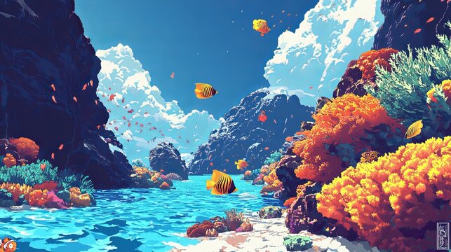 Underwater Tropical Corals Reef with colorful sea fish. Marine life sea world. Tropical colourful underwater seascape.
