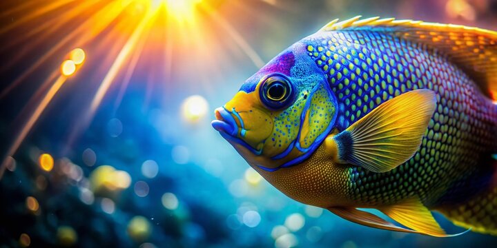 Macro Photography of a Vibrant Pez Angel Fish, Detailed Scales and Fins