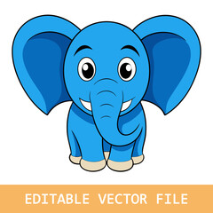Blue stylized elephant standing alone, isolated against white. For use as icon, sticker