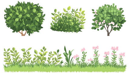 set of green grass,set of green trees,set of trees.