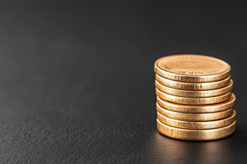 A close-up of stacked gold coins on a black background, symbolizing wealth and finance.