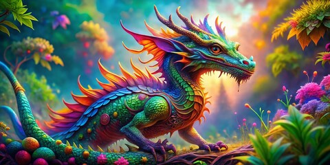 Obraz premium Magical Dragon Double Exposure: Coloring Pages for Kids