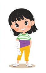 Smiling pediatric patient wearing arm cast, representing healing process and childhood strength during medical recovery