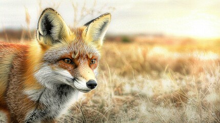 Fox in field at sunset