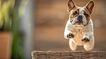 Frenchie in mid-air jump