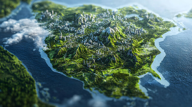 Detailed 3d Map Of A Region With Cities Forests And Mountains