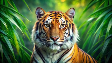 Obraz premium Majestic Bengal Tiger in Lush Jungle - Wildlife Wallpaper Stock Photo