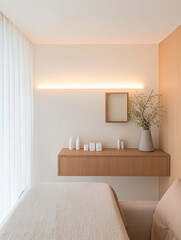 Modern spa room with calming decor and natural light in a serene environment