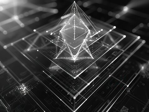 Abstract data processing with nested geometric shapes. Homomorphic encryption visualization watermark.