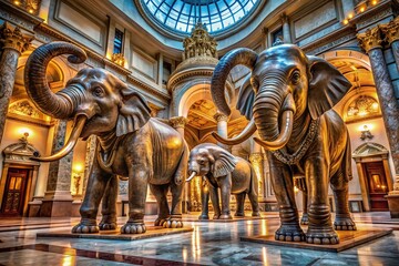 Obraz premium Majestic Elephant Sculptures: Architectural Wonders in Stone & Bronze