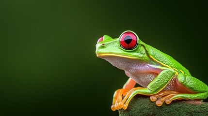 Naklejka premium A Vibrant Green Frog With Striking Red Eyes Is Shown