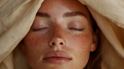Experience radiant skin with our premium cooling face mask collection A Woman with freckles is enjoying a moment of pure skincare wellness using a revitalizing face mask Unveil your natural beauty