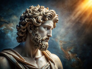 Majestic Greek Mythology Marble Statue, Ancient God Sculpture, Copy Space Left