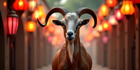 A majestic creature with curved horns and a distinctive beard