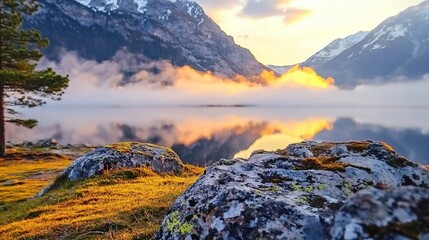 Obraz premium Mountain lake sunrise (2)