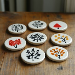 Eight Ceramic Coasters Feature Simple Tree Designs