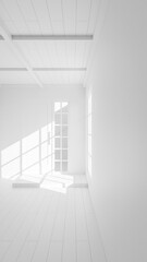 Fototapeta premium Japanese style room with a wooden door and windows. The room is empty and has a simple design. The sunlight coming in through the windows creates a warm and inviting atmosphere premium photo 3d render