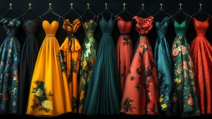 Fototapeta premium Collection of Elegant Evening Gowns in Various Styles and Colors