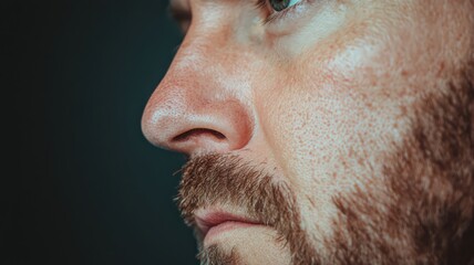 Fototapeta premium Close Up Profile of Man with Stubble and Detailed Skin Texture