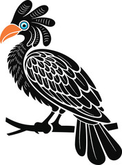 Exotic birds with elaborate plumage silhouette vector design