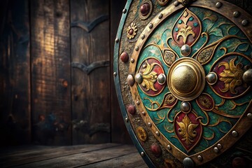 Fototapeta premium Medieval Shield Patterns: Antique Heraldic Designs & Background Copy Space