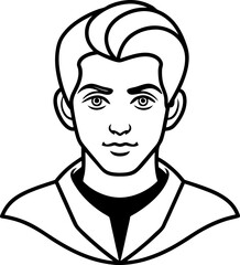 Minimalist Line Art Portrait Young Man with Modern Hairstyle in Outlined Design on White Background