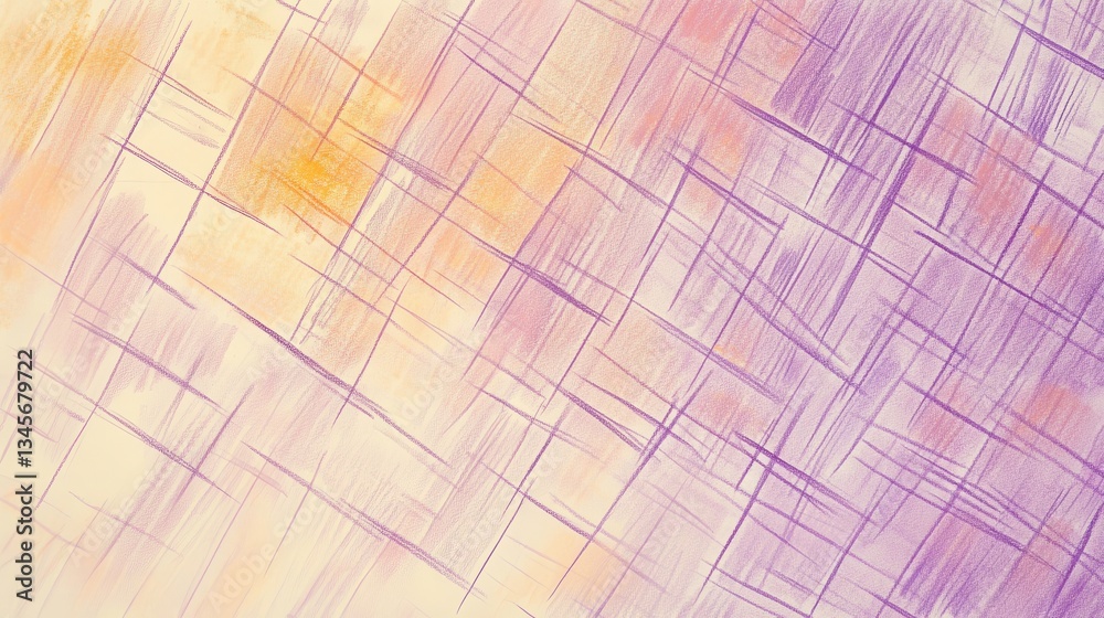 Poster soft pastel strokes create a serene grid pattern in gentle hues of purple and orange, evoking calm a