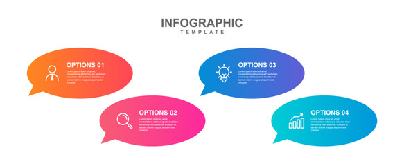 Obraz premium Colorful Speech Bubble Infographic with 4-Step Business Process and Gradient Icons