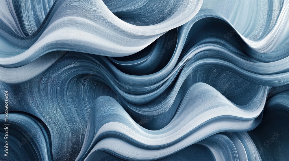 Poster Smooth pastel gray and blue strokes create a calming abstract pattern resembling flowing waves and gentle movement
