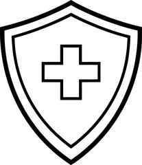 Obraz premium Shield with Medical Cross Symbol for Healthcare Security and Data Protection Icon in Black and White
