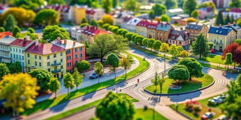 Miniature Cityscape: Tilt-Shift Photography of Colorful Buildings and Lush Green Park