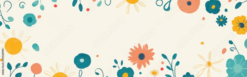 Poster spring vibes come alive with a playful turquoise floral composition featuring bright hues and intric