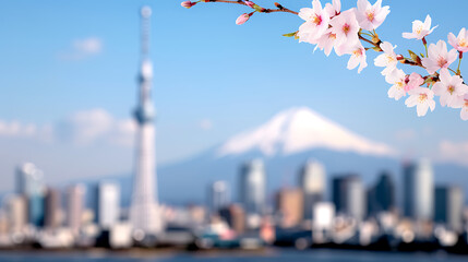 Tokyo Skyline Spring Blossom View