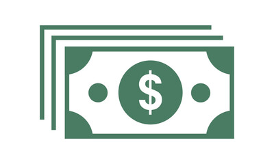  American dollar bill flat icon for financial apps and websites on white background. vector illustration.