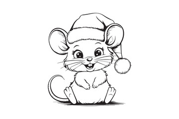 Mouse Santa hat Silhouette Vector