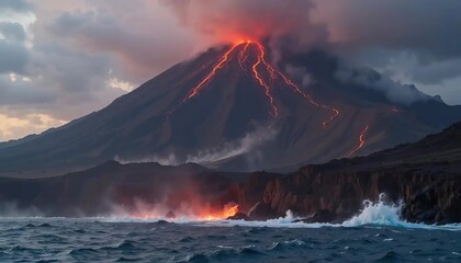 Hawaiian Volcano Lava Ocean