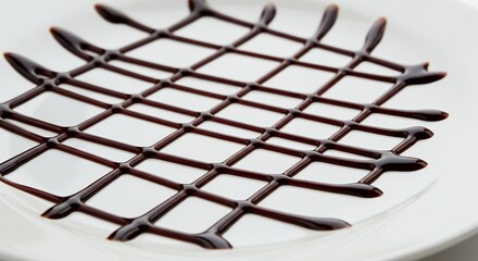 Chocolate Sauce Drizzled on a White Plate